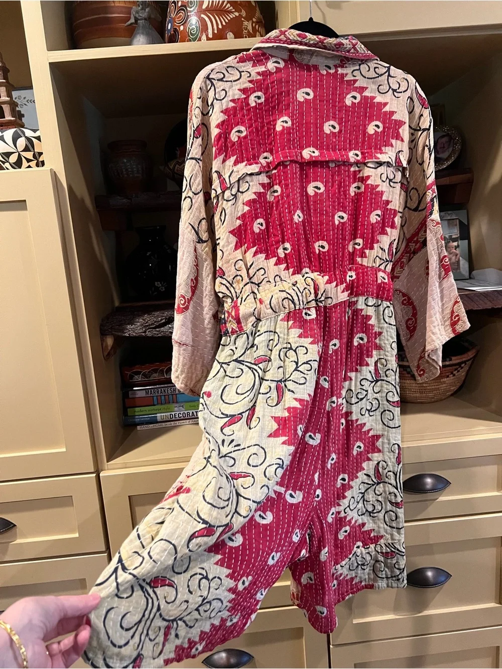 Bohemian Patchwork Romper in Cream & Red